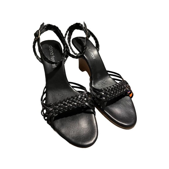 Diana Ferrari Black Leather Plaited Woven Detail Platform Sandals Sz 8.5 - Picture 2 of 6